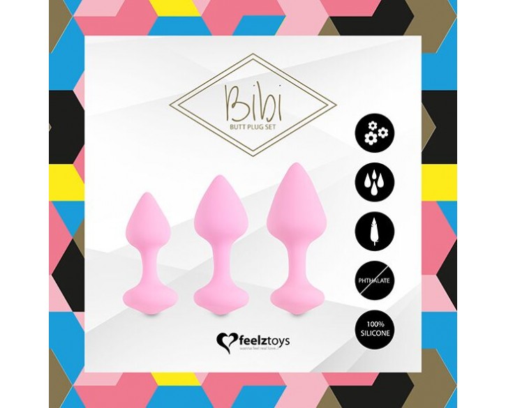 Набір силіконових анальних пробок FeelzToys - Bibi Butt Plug Set 3 pcs Pink