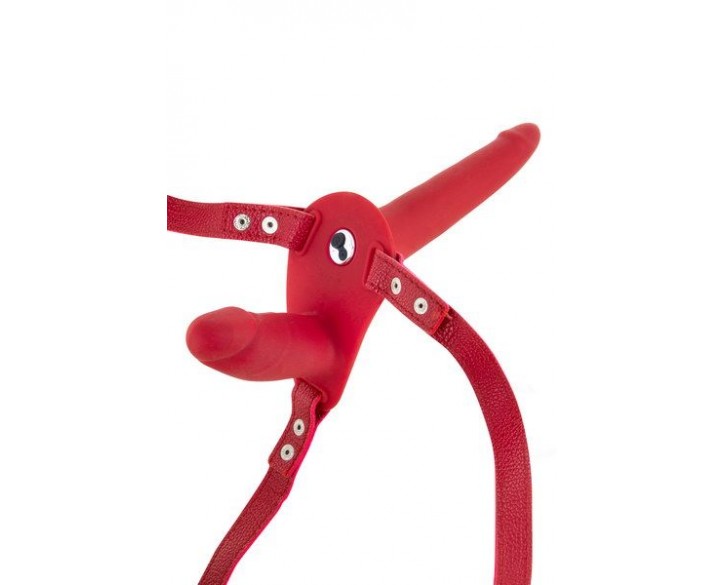 Подвійний страпон з вібрацією Fetish Tentation Vibrating Strap-On with Double Dildo Red