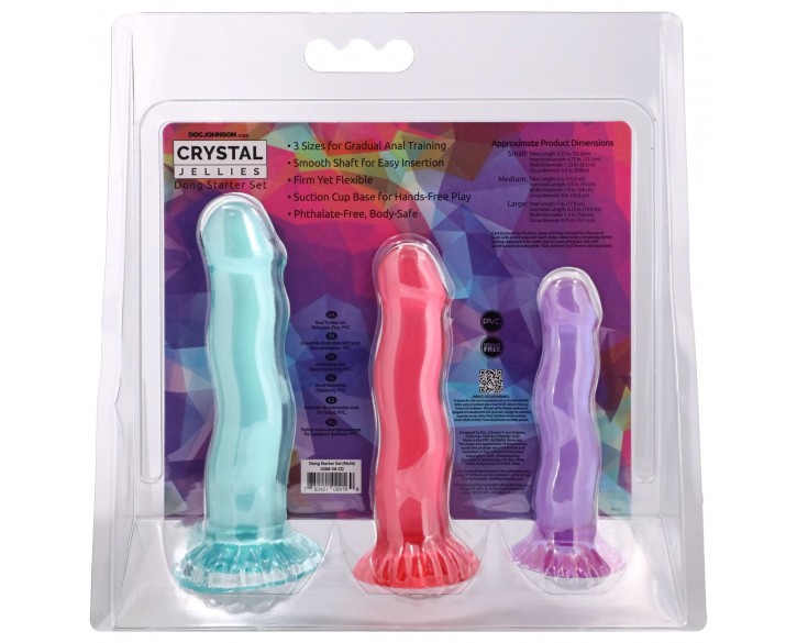 Набір фалоімітаторів Doc Johnson Crystal Jellies - Dong Starter Set - Purple, Pink, Green