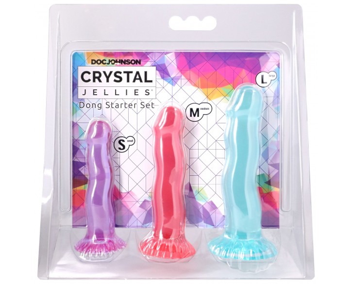 Набір фалоімітаторів Doc Johnson Crystal Jellies - Dong Starter Set - Purple, Pink, Green