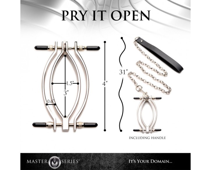 Затискач для статевих губ з повідцем Master Series Pussy Tugger Adjustable Vagina Clamp with Chain