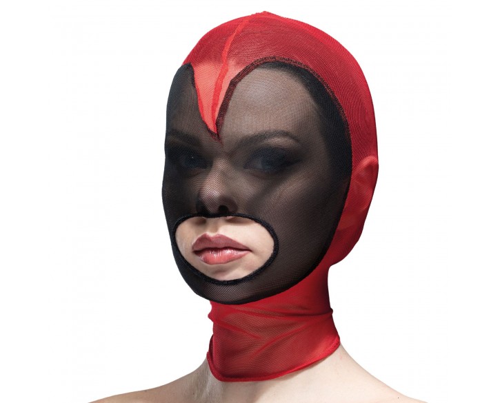 Маска серце сітка з відкритим ротом Feral Feelings - Hearts Mask Red/Black