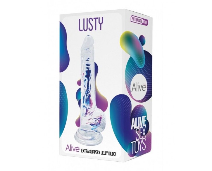 Прозорий фалоімітатор Alive Jelly Dildo Lusty, ТПЕ, присоска, діаметр 3,2см, довжина 18см