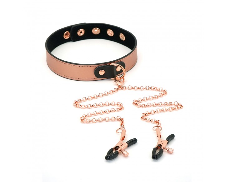 Нашийник із затискачами для сосків Liebe Seele Rose Gold Memory Collar with Nipple Clamps