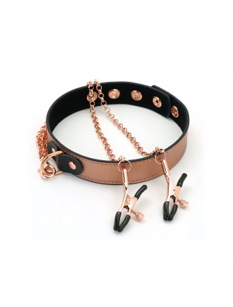 Нашийник із затискачами для сосків Liebe Seele Rose Gold Memory Collar with Nipple Clamps