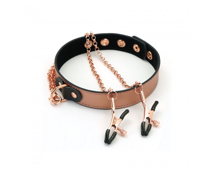 Нашийник із затискачами для сосків Liebe Seele Rose Gold Memory Collar with Nipple Clamps