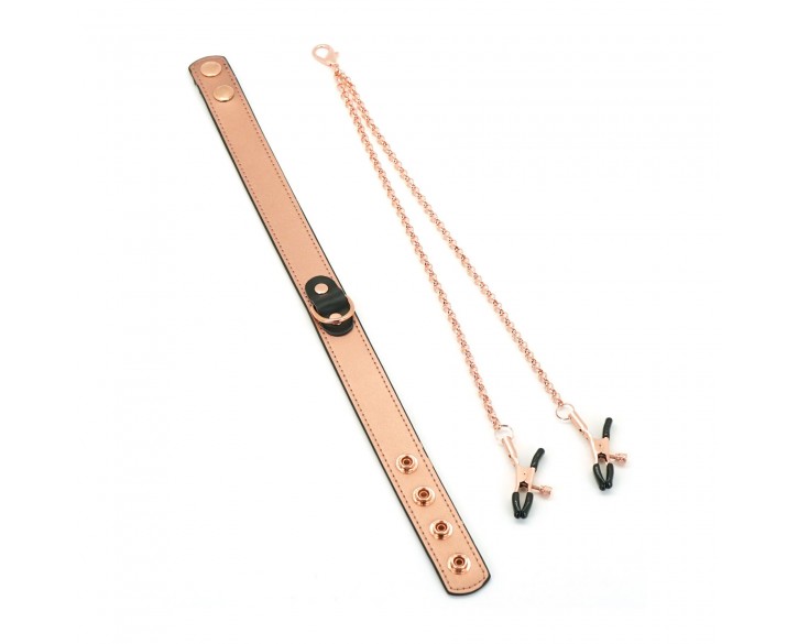 Нашийник із затискачами для сосків Liebe Seele Rose Gold Memory Collar with Nipple Clamps