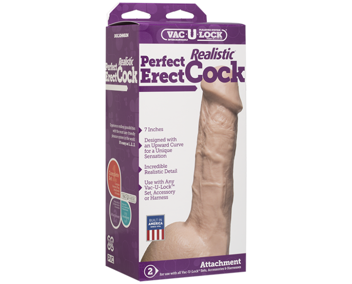 Фалоімітатор Doc Johnson - 7 Inch Perfect Erect Cock, діаметр 3,8см, велика голівка, Vac-U-Lock